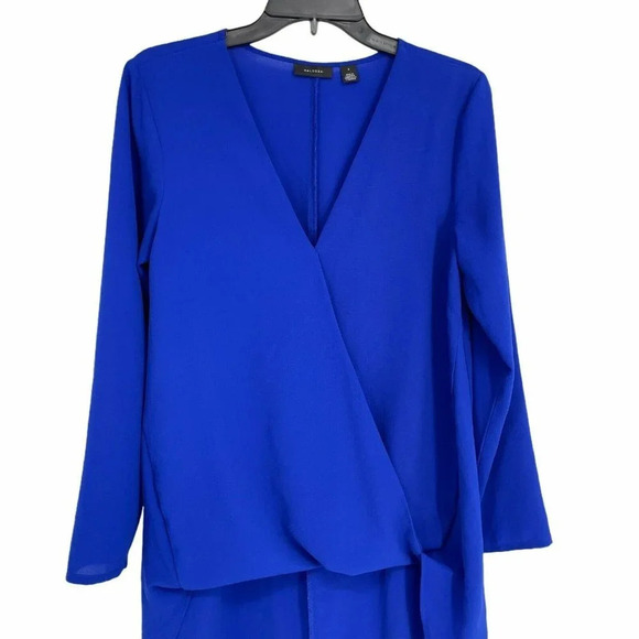 Halogen Blouse Women's Sz S Blue Surplice V-Neck Long Sleeve High Low Hem Tail - Picture 4 of 6